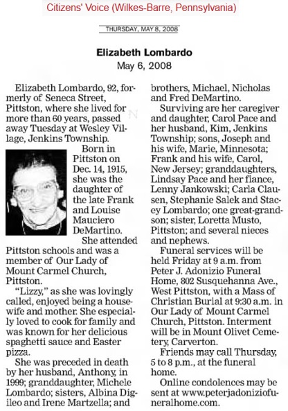 Elizabeth DeMartino Lombardo Obituary