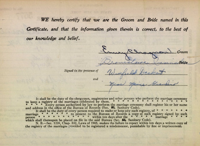 Emery Chagnon and Brouistawa Iwasinaki Marriage Certificate