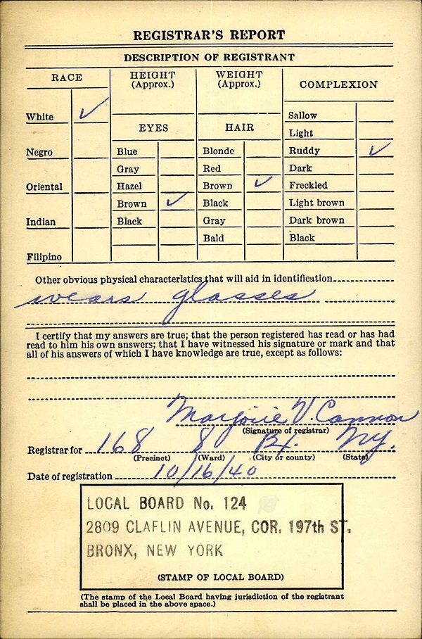Emery Chagnon WW2 Draft Registration