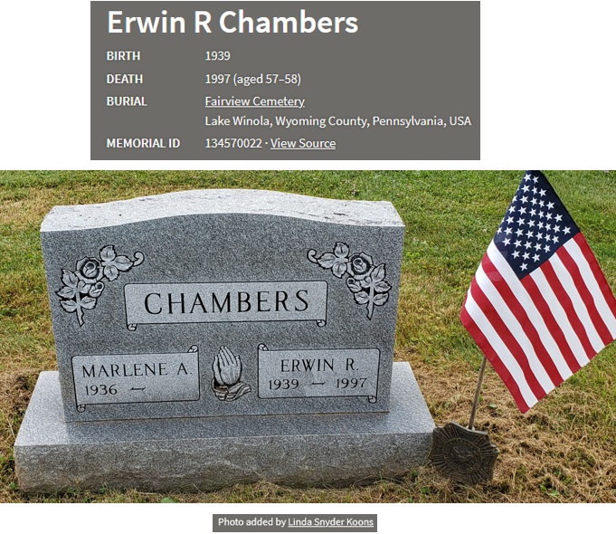 Erwin R. Chambers Cemetery Record