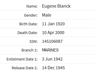 Eugene C. Blanck Military Record