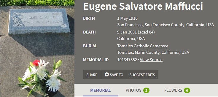 Eugene S. Maffucci Cemetery Record