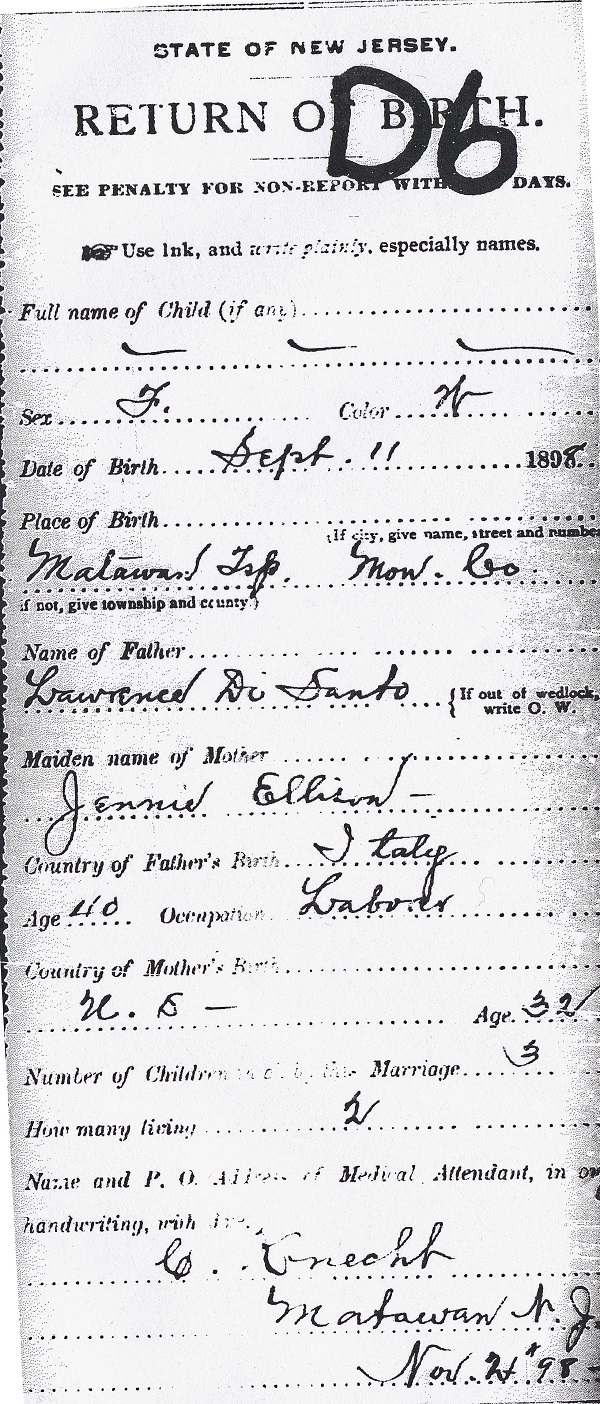 Female DiSanto Birth Certificate
