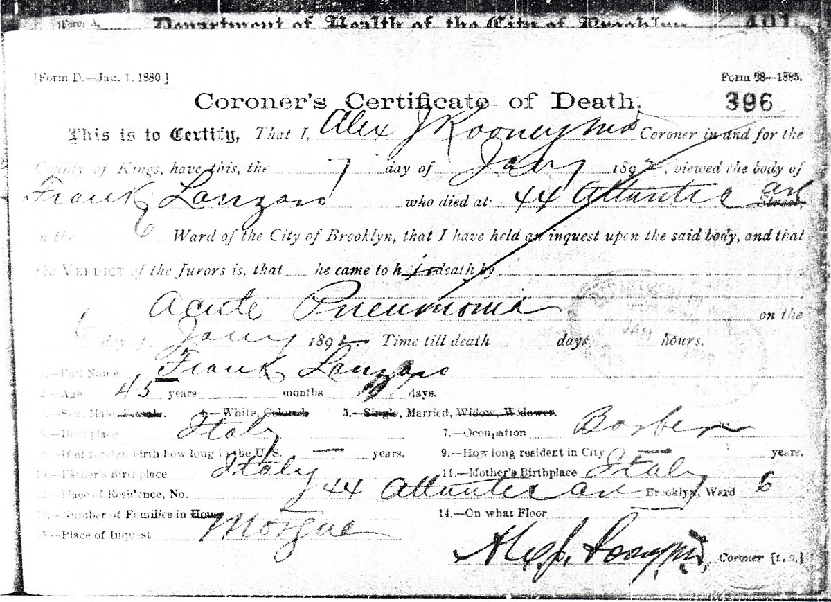 Francesco Lanzara Death Certificate