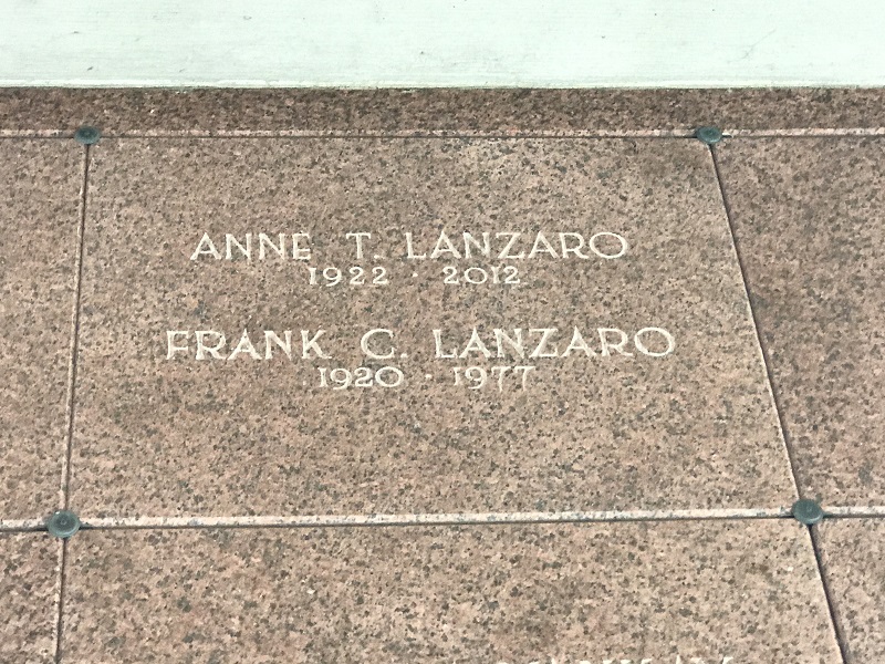 Frank and Anne Lanzaro grave at Gate of Heaven Cemetery