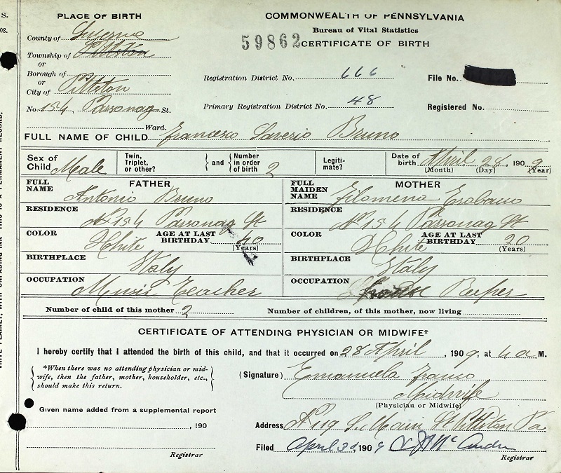 Frank Bruno Birth Certificate
