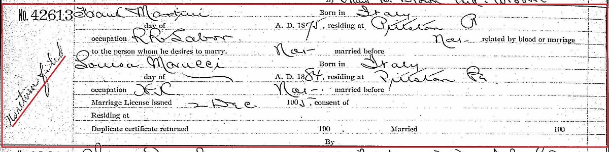 Francesco DeMartino and Louisa Mancera Marriage Record