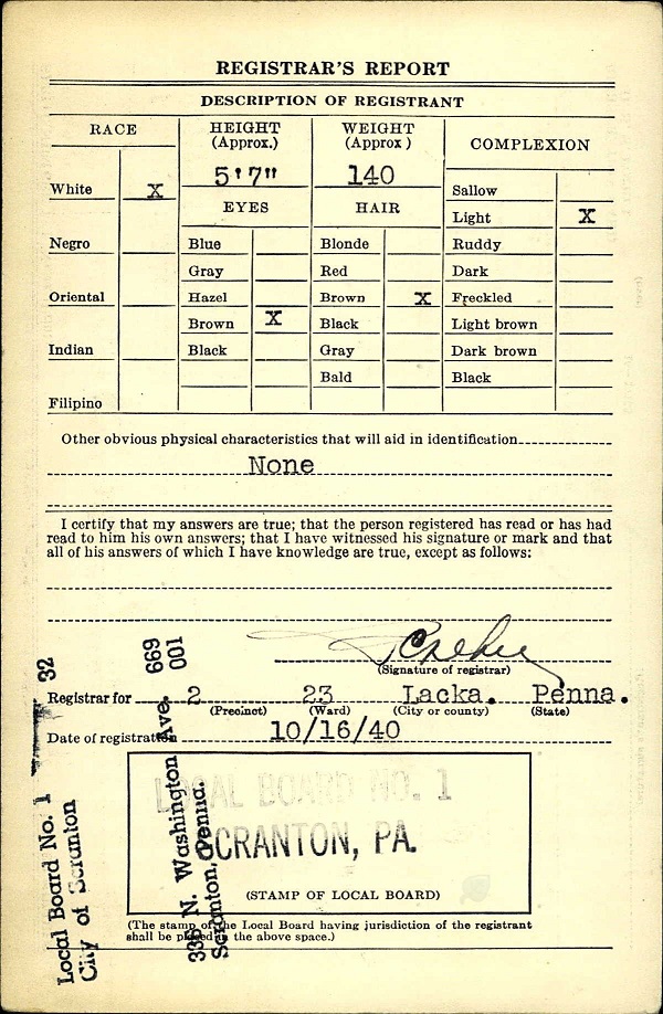 Frank DeMartino World War II Draft Registration