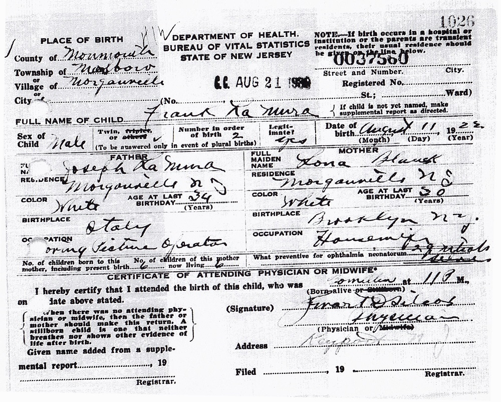 Frank J. LaMura Birth Certificate