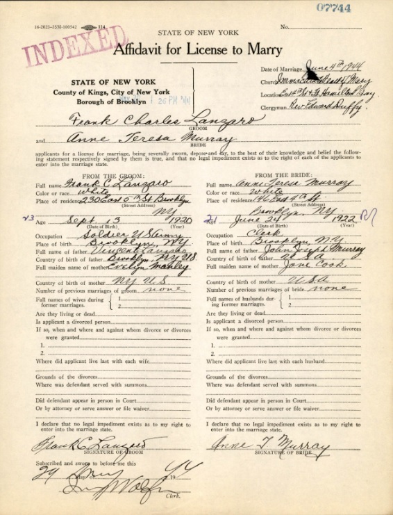 Frank C. Lanzaro Sr. and Anne T. Murray Marriage