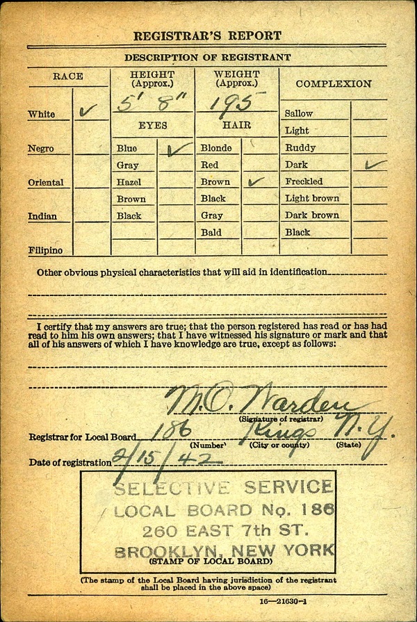 Frank C. Lanzaro Sr. World War II Draft Registration