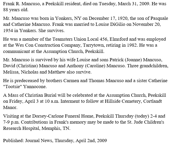 Frank R. Mancuso Obituary