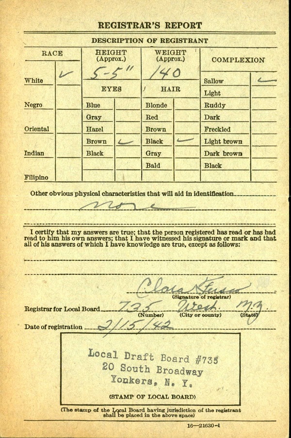 Frank R. Mancuso WW2 Draft Registration