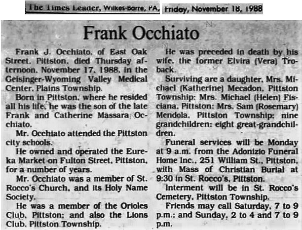 Frank Occhiato Obituary