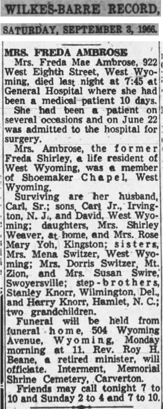 Frieda Shirley Ambrose Obituary