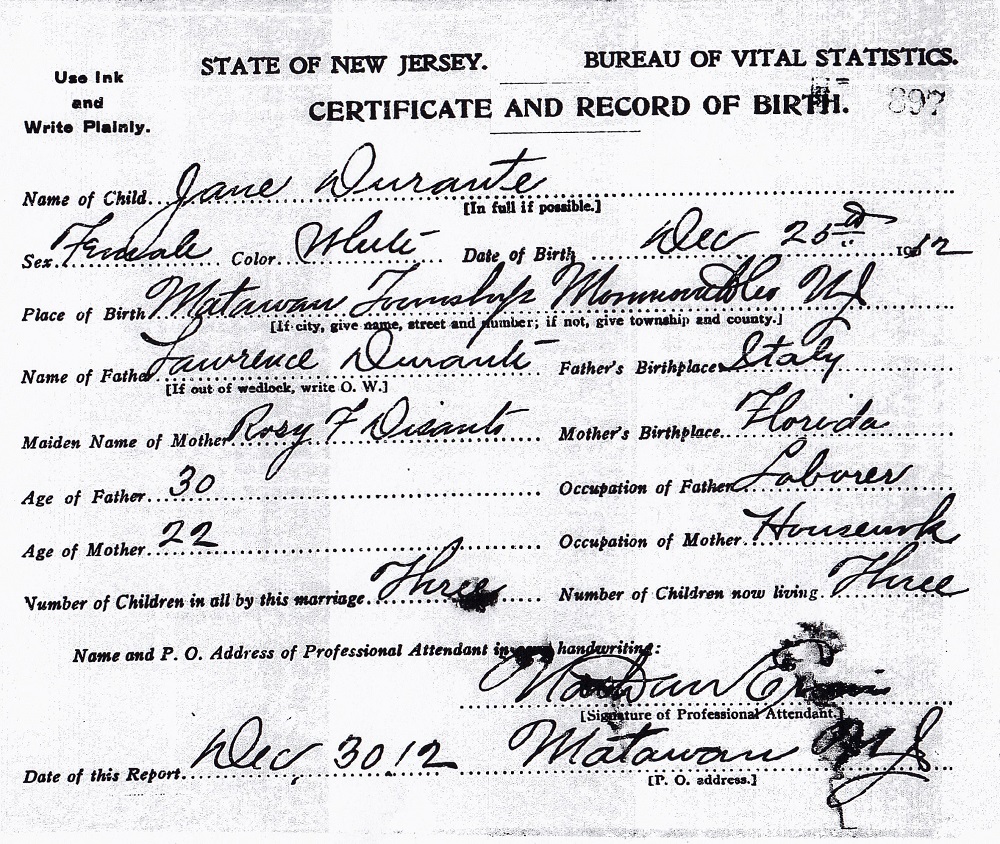 Genevieve Durante Birth Certificate