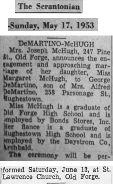 George DeMartino and Margaret McHugh Marriage Record