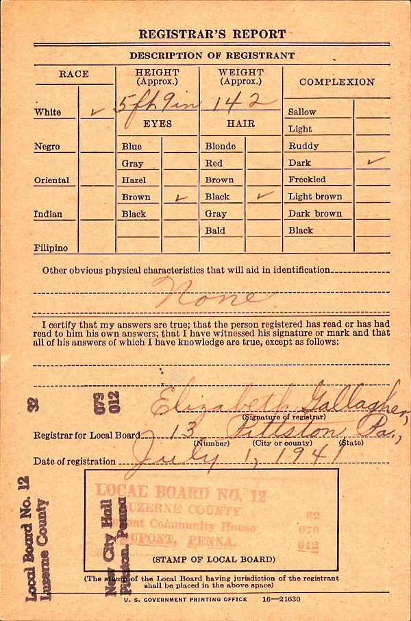 George DeMartino World War II Draft Registration