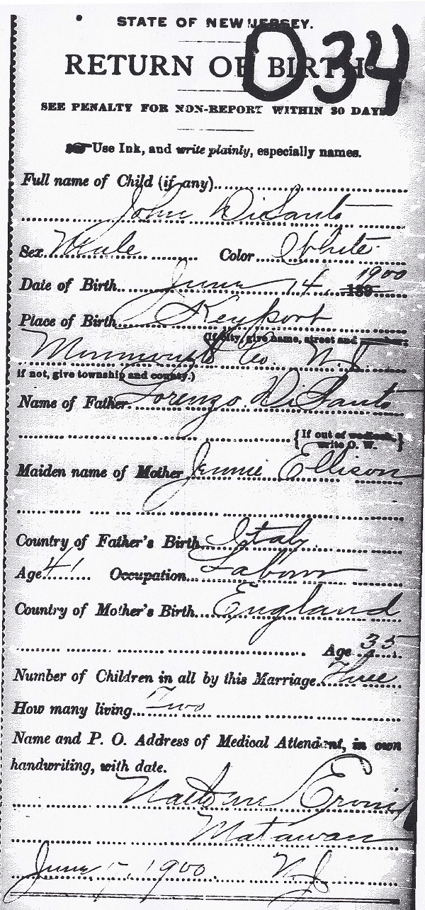 George DiSanto Birth Certificate