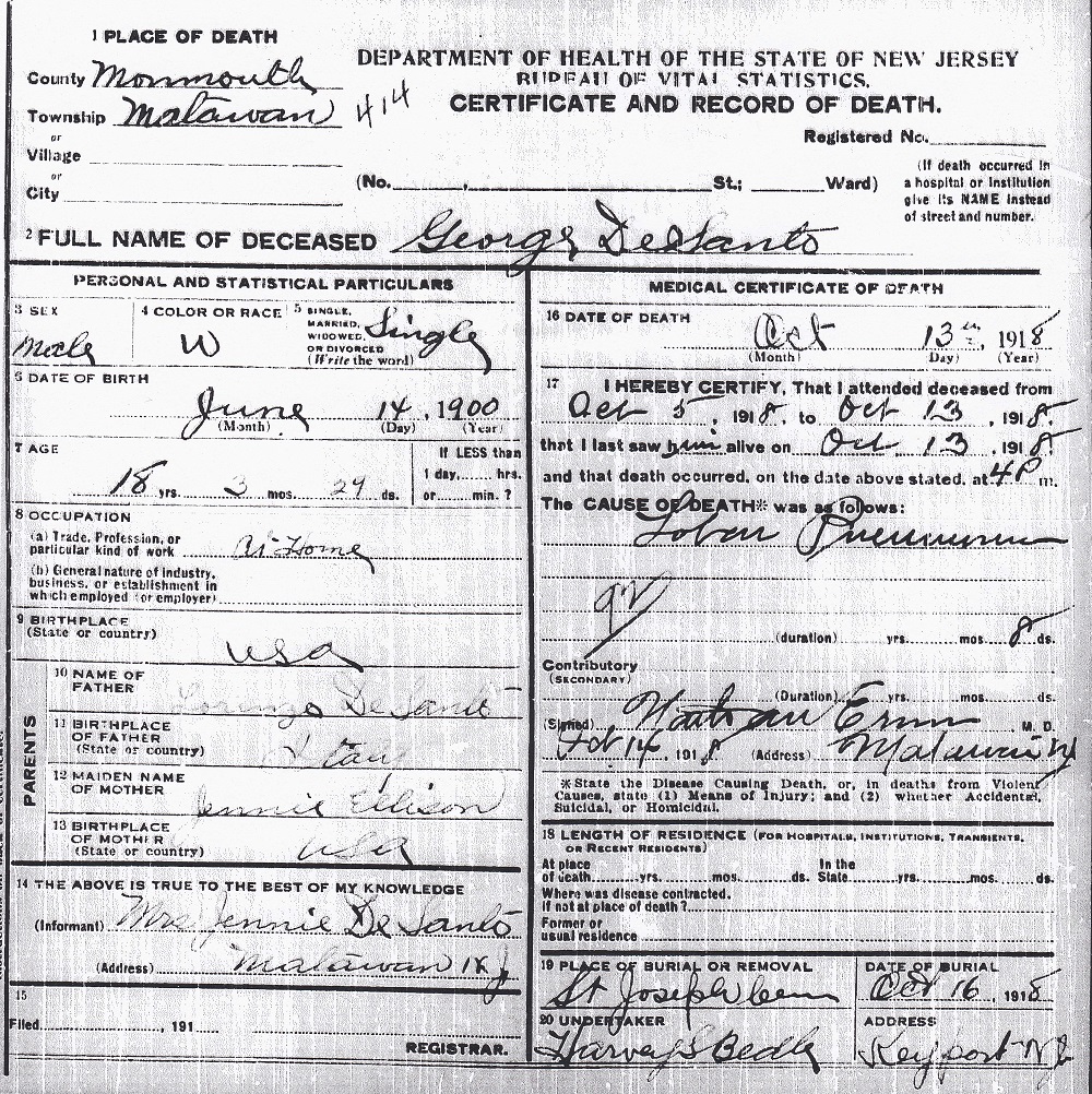 George DiSanto Death Certificate