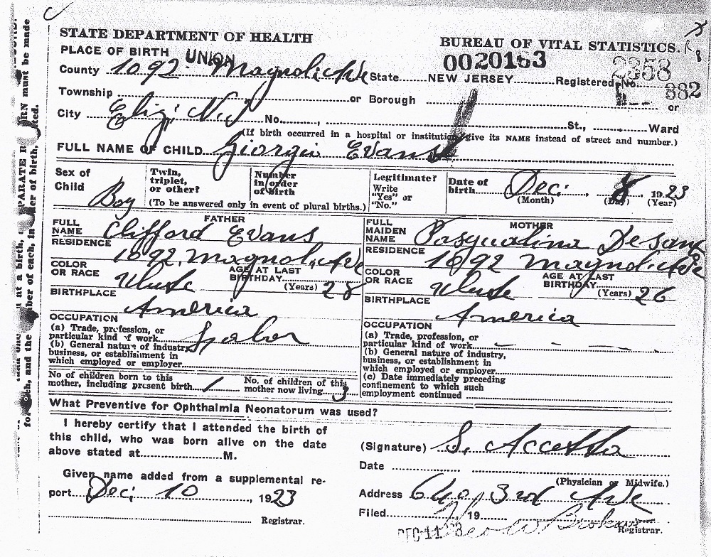 George Evans Birth Certificate