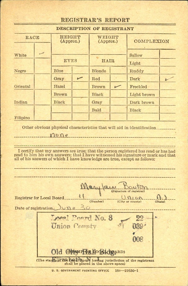 George T. Evans WW2 Draft Registration