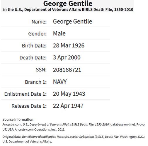George Gentile Military Record
