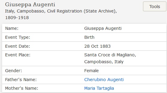 Giuseppina Augenti Birth Index