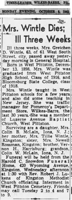 Gretchen Wintle Obituary