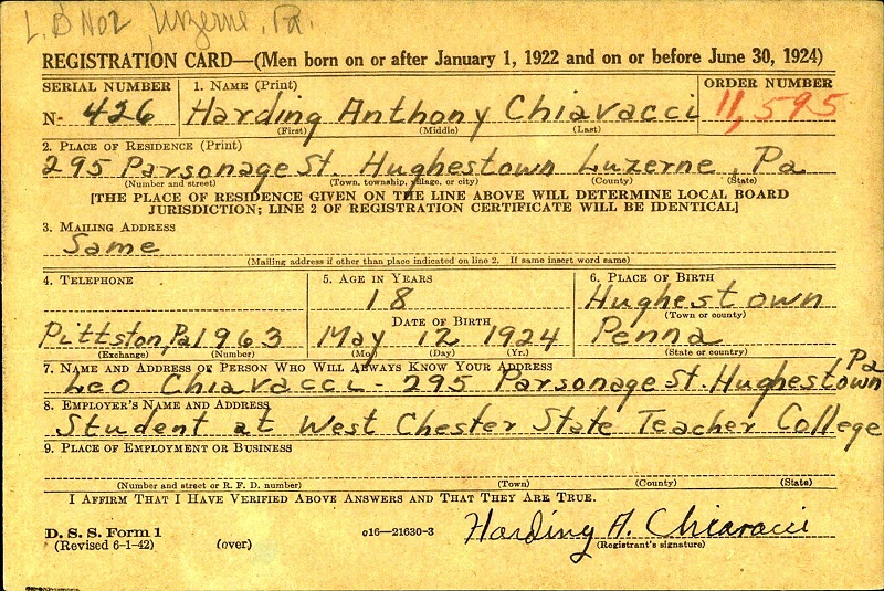 Harding Chiavacci WW2 Draft Registration