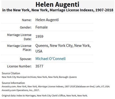 Helen Augenti and Michael O'Connell Marriage