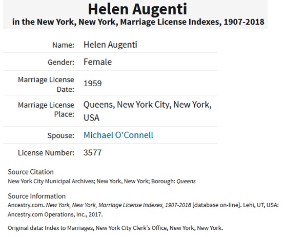Helen Kovaleski Augenti and Michael O'Connell Marriage