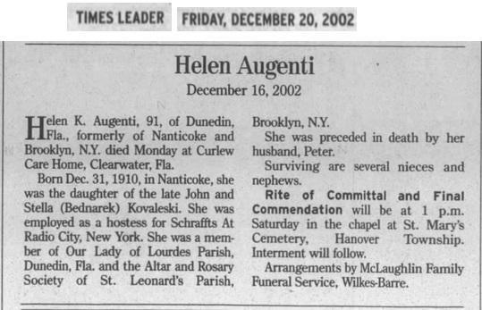 Helen Kovaleski Augenti Obituary