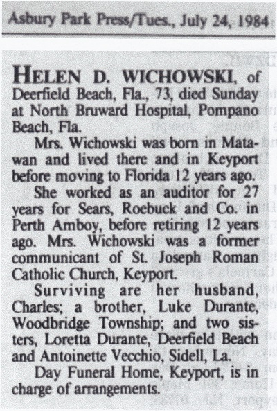 Helen Durante Wichowski Obituary