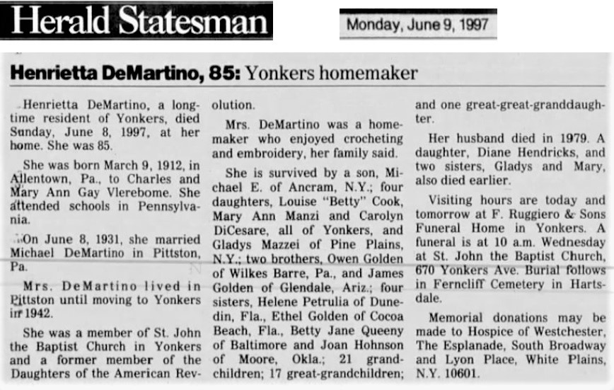 Henrietta Vlerebome DeMartino Obituary