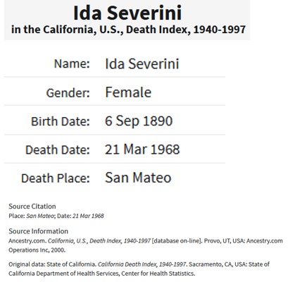 Ida Nori Severini Death Record