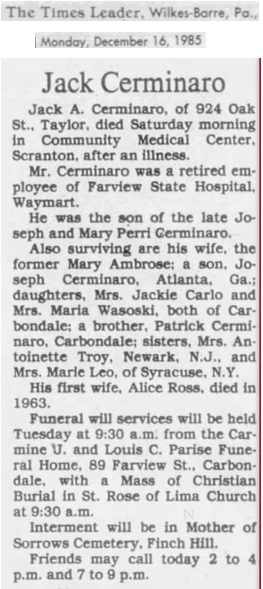Jack Cerminaro Obituary