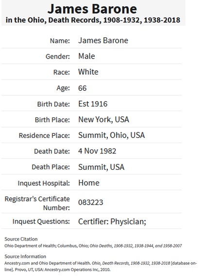 James Barone Death Index