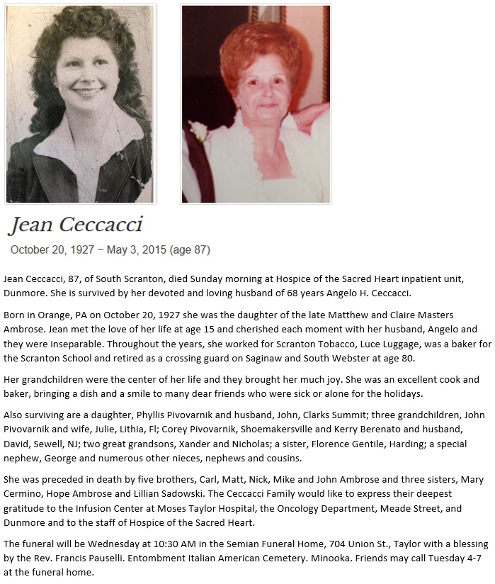 Jean Ambrose Ceccacci Obituary
