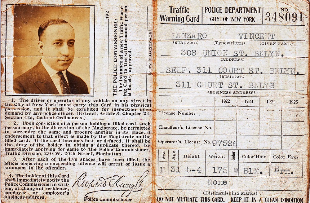 Jim Lanzaro's Traffic Warning Card
