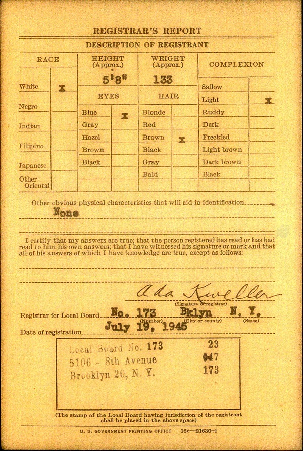 Anthony Augenti WW2 Draft Registration