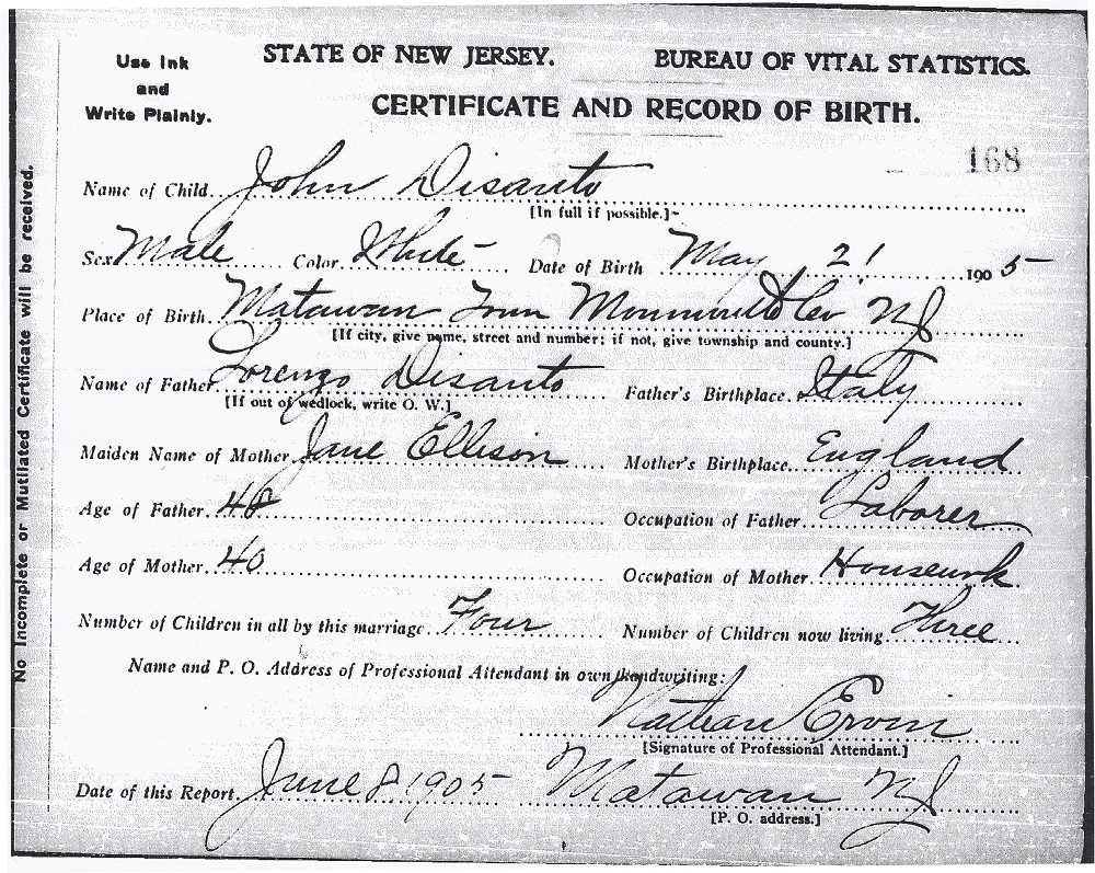 John DiSanto Birth Certificate