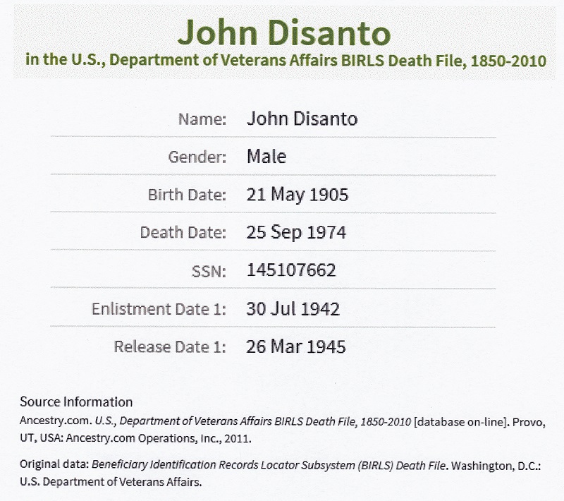 John DiSanto Military Record
