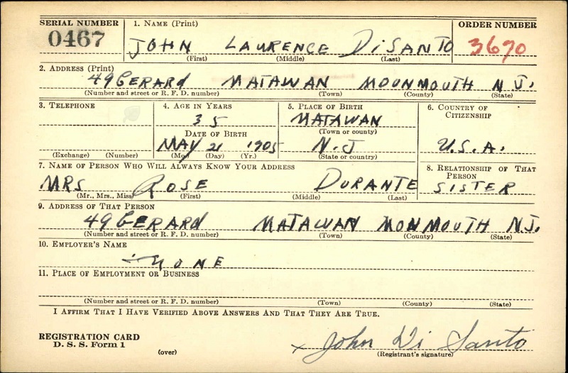 John DiSanto WW2 Draft Registration