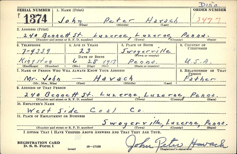 John F. Havach Military Record