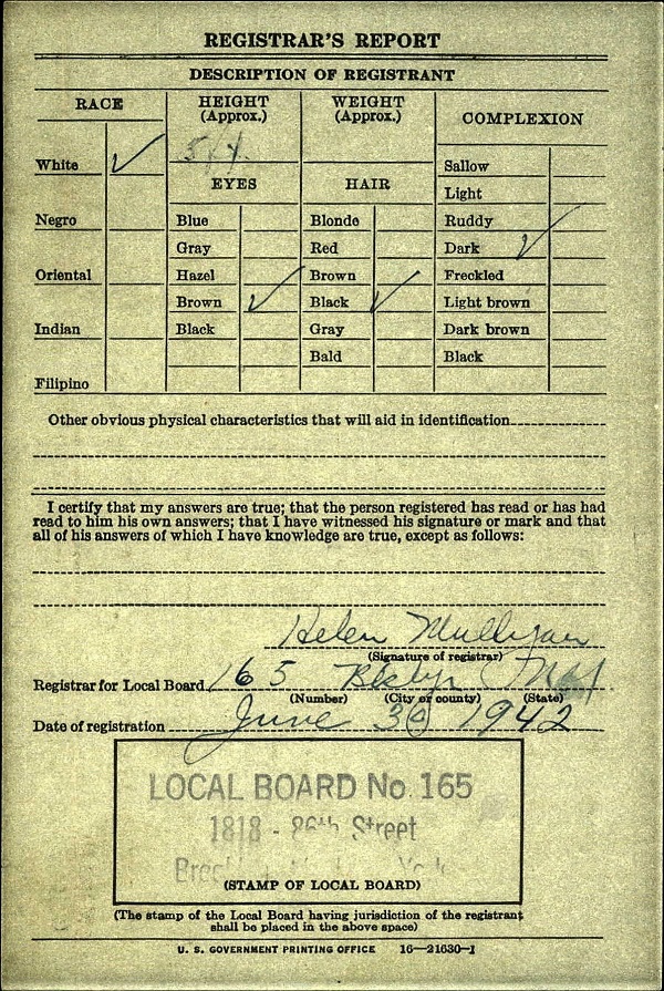 John A. Lanzaro World War II Draft Registration<