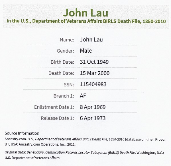 John A. Lau, Jr. Military Record