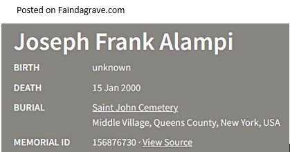 Joseph Frank Alampi Cemetery Record