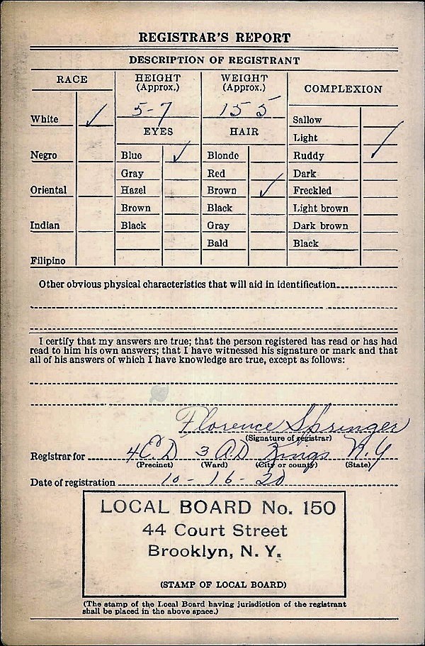 Joseph Frank Alampi WW2 Draft Registration