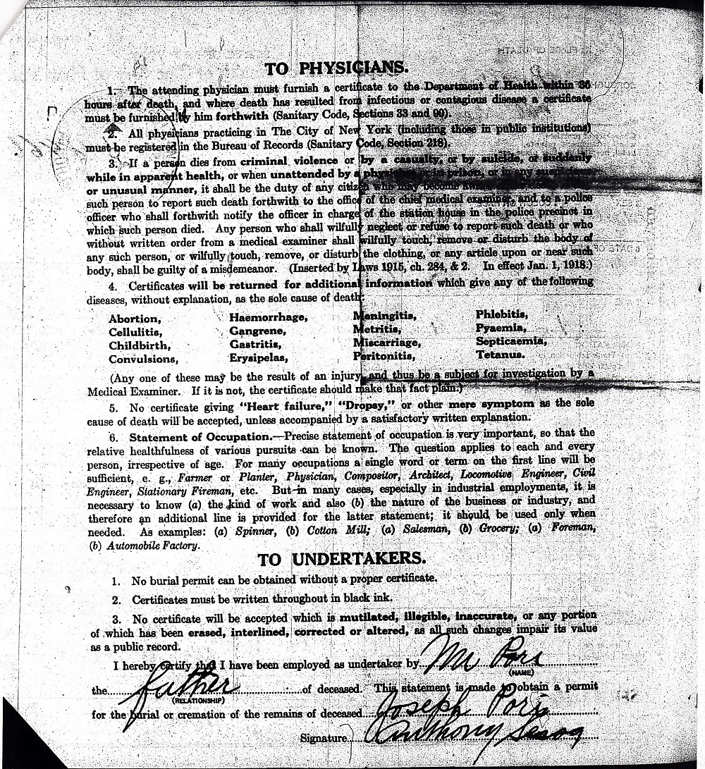 Joseph Nori Death Certificate